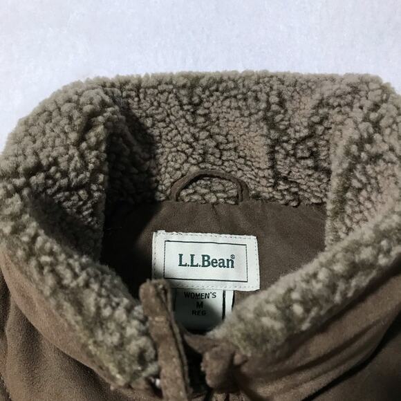 LL Bean M brown goose down Sherpa collar full zip quilted vest puffer - Picture 6 of 6